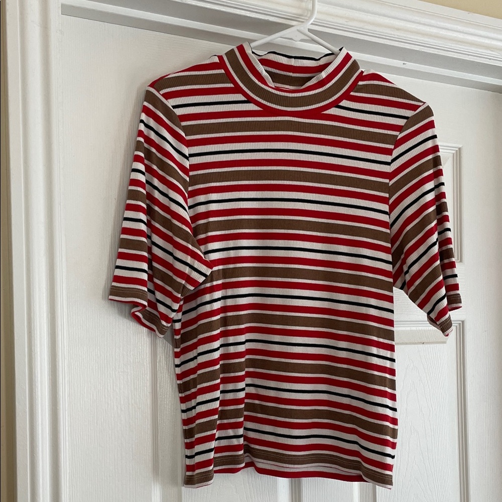 Ribbed, Striped Red and Brown Anthropologie Top